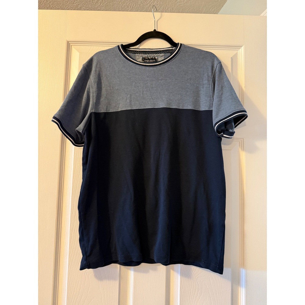 Denim & Flower Ricky Singh Mens Large Blue Colorblock Short Sleeve T-Shirt